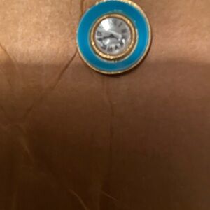 Vintage 70s 1970s enamel clock face Blue Gold tone Women's pendant for necklace